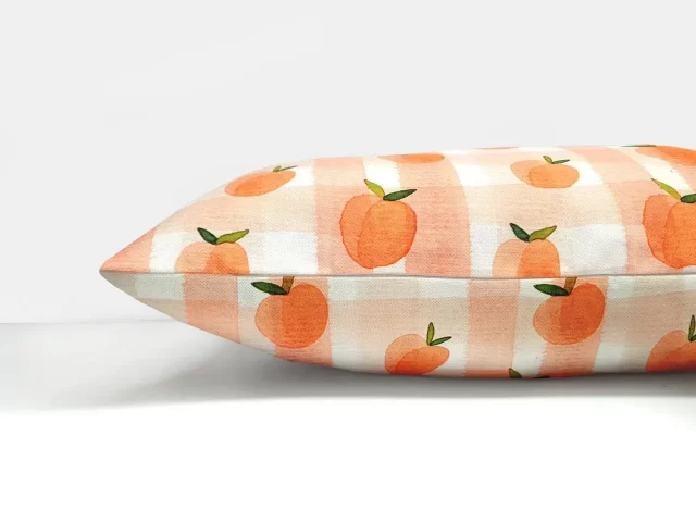 Watercolor Apricots Gingham Pillow Cover