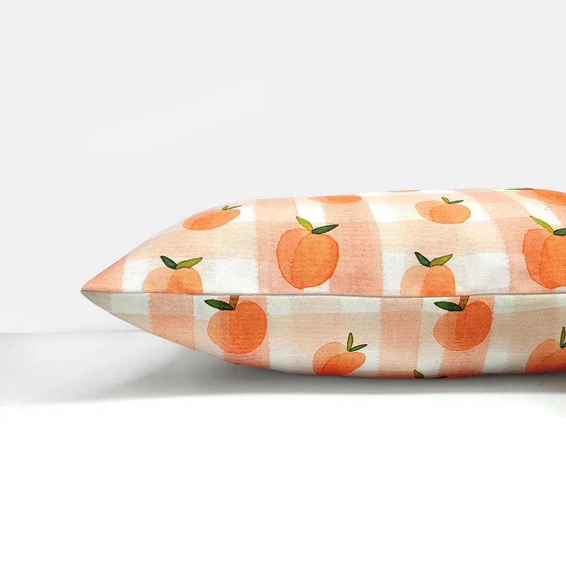 Watercolor Apricots Gingham Pillow Cover