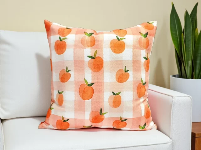 Watercolor Apricots Gingham Pillow Cover