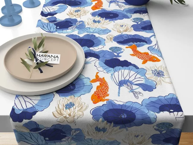Watercolor Japanese Koi Fish Table Runner