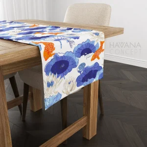 Watercolor Japanese Koi Fish Table Runner