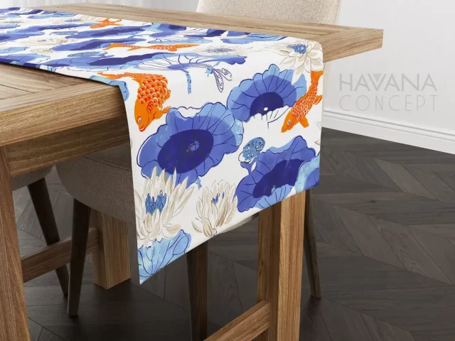 Watercolor Japanese Koi Fish Table Runner