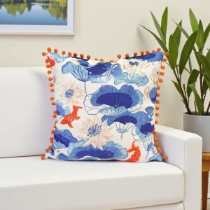 Watercolor Koi Fish Pom-Pom Pillow Cover