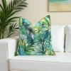 Watercolor Tropical Palm Leaves Piped Pillow Cover
