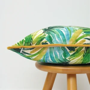 Watercolor Tropical Palm Leaves Piped Pillow Cover