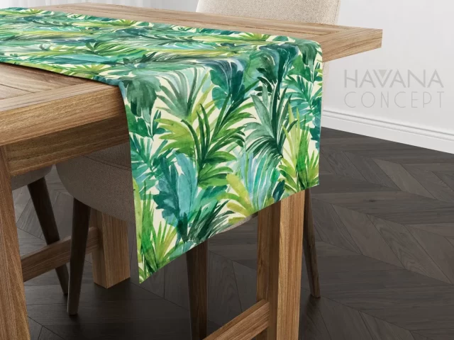 Watercolor Tropical Palm Leaves Table Runner