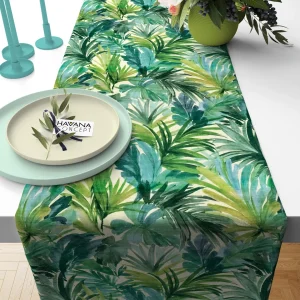 Watercolor Tropical Palm Leaves Table Runner