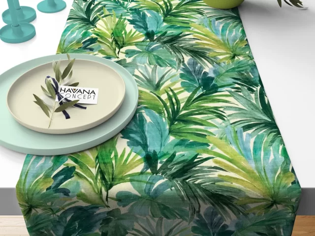 Watercolor Tropical Palm Leaves Table Runner