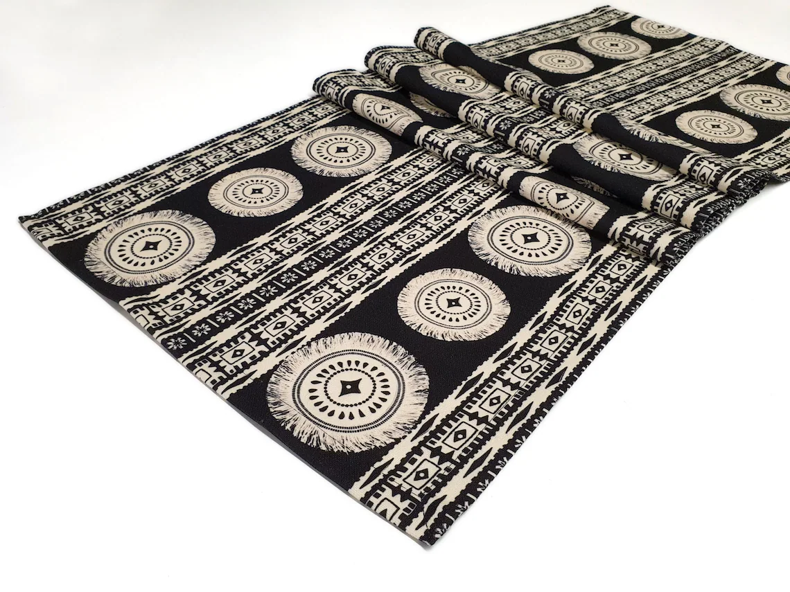 White Beige Mandala Table Runner
