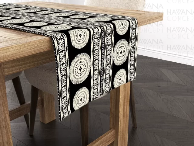 White Beige Mandala Table Runner