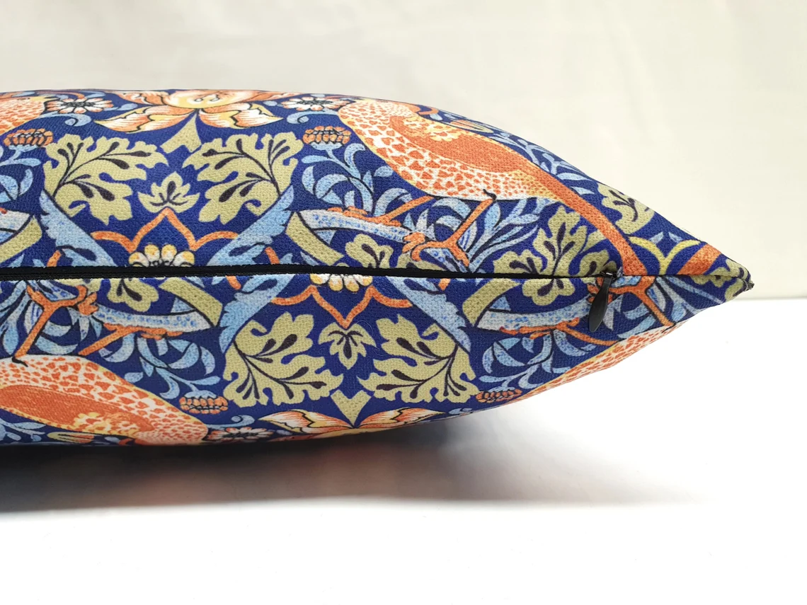 William Morris Strawberry Thief Piped Pillow Cover