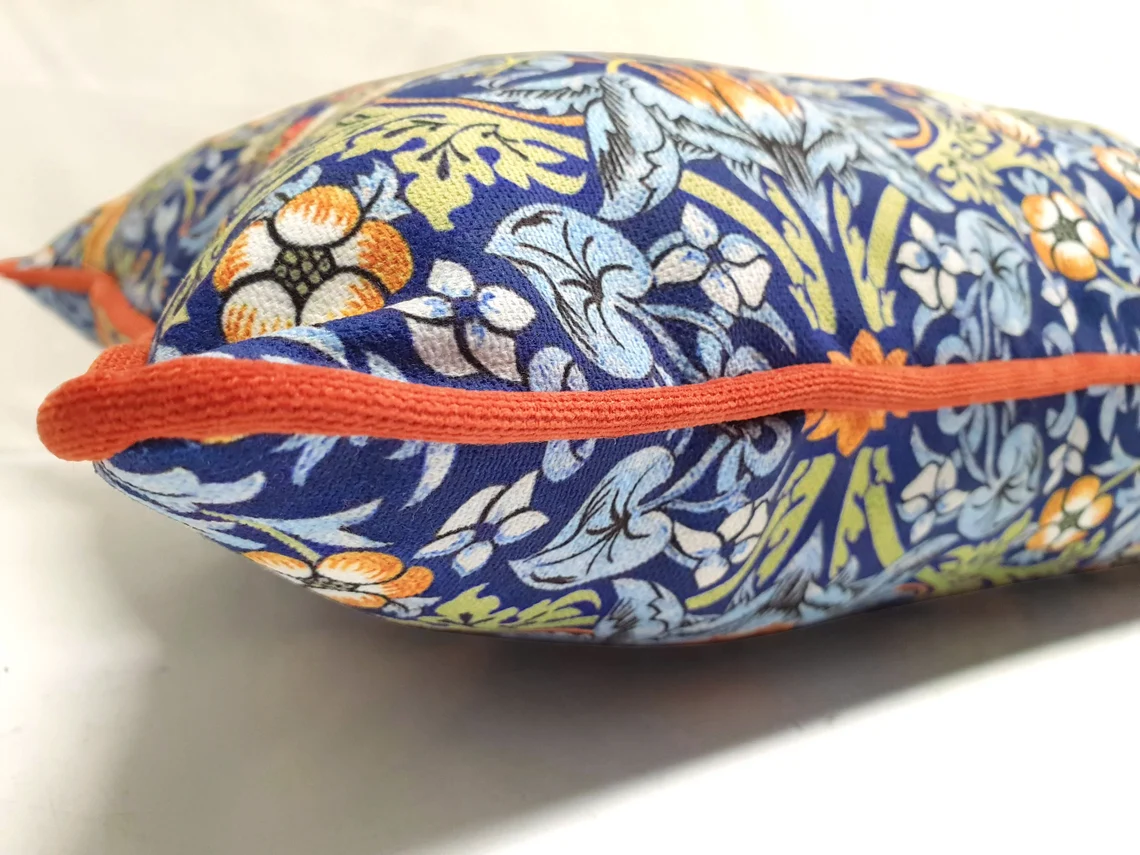 William Morris Strawberry Thief Piped Pillow Cover