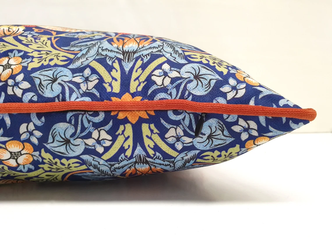 William Morris Strawberry Thief Piped Pillow Cover