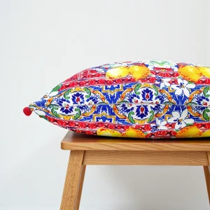 Tiles and Lemons Pom Pom Pillow Cover