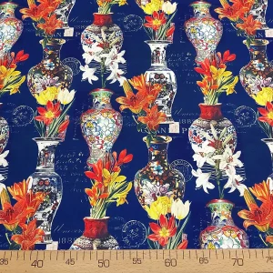 Chinoiserie Vases Adorned With Flowers Fabric