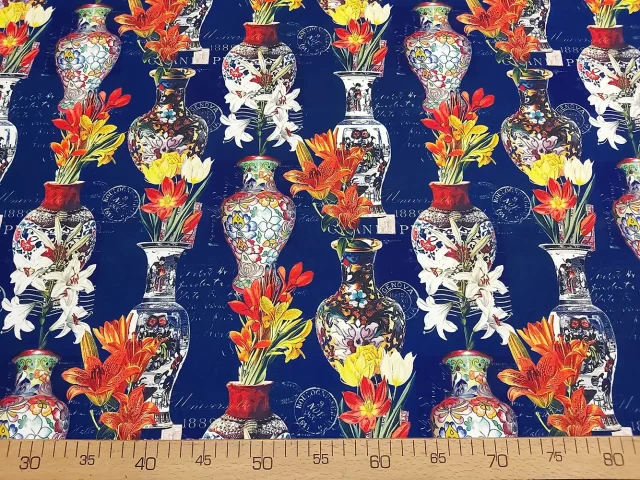 Chinoiserie Vases Adorned With Flowers Fabric