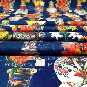 Chinoiserie Vases Adorned With Flowers Fabric