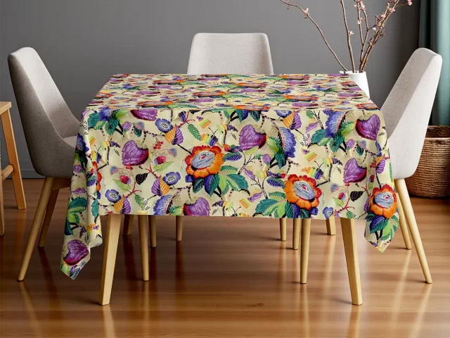 Boho Watercolor Floral Print Tablecloth